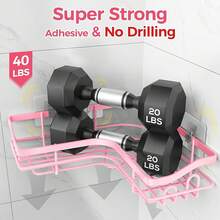 3 Pack Corner Shower Caddy Adhesive Organizer Pink  Adhesive Shower Organizer For Bathroom Storage, Rustproof Stainless Steel Shower Shelves, No Drilling, Space-Saving Shower Rack Shelf For Inside Shower, Pink - L berbentuk merah muda dari 3 - View 5