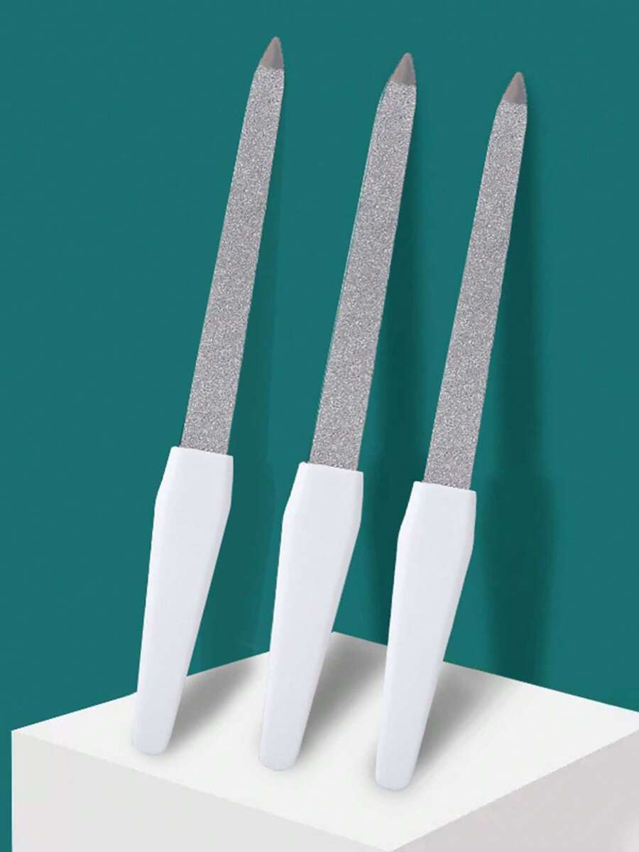 3Pcs/Set White Sanding Nail File Double Sided Washable Manicure Pedicure Thick Toenail Fingernails Buffer Metal Nail Files Emery Board For Home And Professional Use - Multicolor - View 1