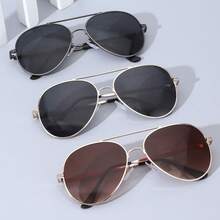 1 Pc Classic European&American Stylish Men's Metal Round Frame Double Bridge Sunglasses, High-End - Multicolor - View 5