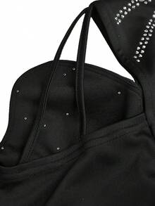 华丽优雅单肩长款披肩袖露背闪亮水钻修身鱼尾性感女士长款晚宴婚纱 - 黑色 - 查看 8