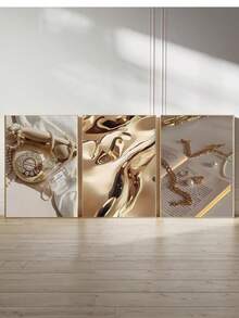 1 pieza Obra de arte de pared dorada y beige, impresión en lienzo, pósteres de arte de moda de lujo, decoración de arte moderno de pared, decoración para sala de estar, dormitorio, oficina y hogar, sin marco