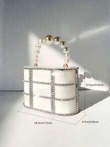1pc Hollow-Out Rhinestone Decor Party Gala Metal Chain & Pearl Handbag For Women, Detachable