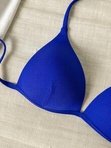 1pc Navy Blue Striped Casual Camisole, Versatile Bralette Bikini Top - Royal Blue - View 2