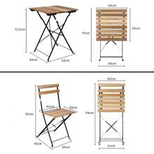 Set con 3 muebles de mesa y 2 sillas, para jardín, exterior, plegable, de metal y madera, para terraza en estilo retro, estructura de acero, tipo bistró, patas antideslizantes, para balcones y terrazas pequeños
