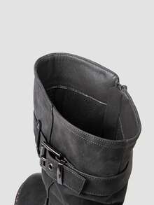 GLOBALWIN Women's Mid Calf Dress Boots Biker Motorcycle Riding Boots Women For Women Fall Boots Halloween Season - 灰色 - 查看 4