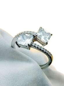 1 件方形双色锆石戒指，时尚迷人女士可调节指环，个性化奢华珠宝 - 黃色 - 查看 11