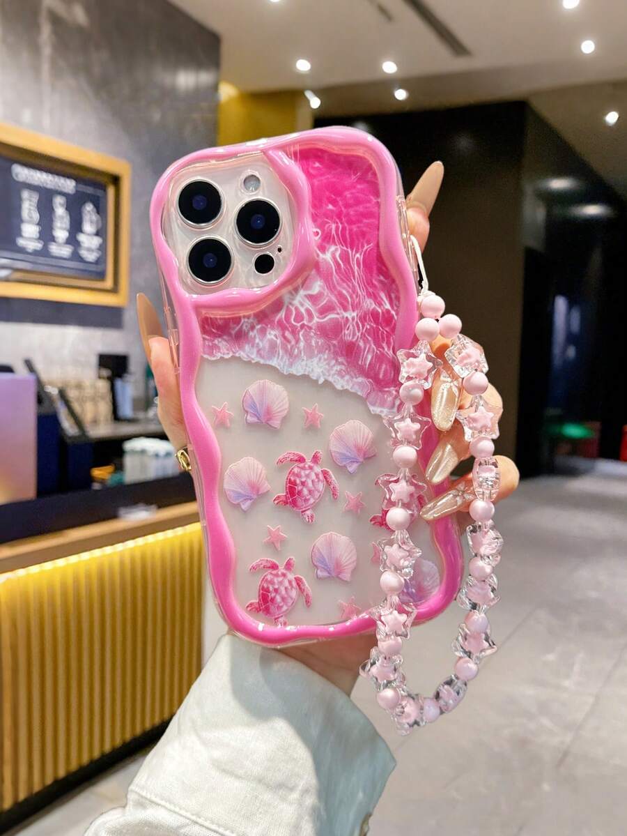 海洋光泽海洋波浪彩绘编织波浪边可爱红色保护手机壳适用于 IP 10，新款 IP 14 糖果彩绘防摔创意手机壳适用于 XR/7/8，适用于 IP15 Pro Max、Apple 13、14、11 软 TPU 防摔彩绘手机壳带直边