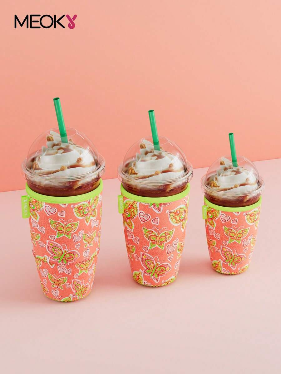 Meoky 3 Pack Reusable Sleeves untuk Es Kopi & Gelas Soda, Insulated Neoprene Sleeves untuk Minuman Dingin & Panas - Jeruk - View 1