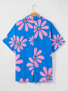 Acelitt Mono holgado de camisa con estampado de flores azul de verano, cuello camisa y botones frontales