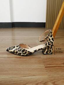 Sandales confortables à talon épais avec imprimé léopard marron pour femmes, talons compensés à bout fermé de style babies, convient pour l'été