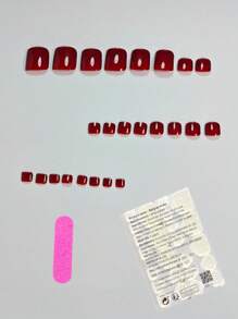 Punta per unghie corta a forma quadrata, set di puntale per unghie in stile minimalista casual con glitter e design solido borgogna, adatto per feste, ballo, uso quotidiano