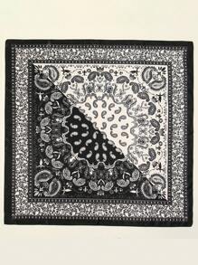 1PC Women's Black And White Paisley Printed Bandana Square Towel, 90CM Large Women's Satin Square Silk Feeling Hair Scarf Wrap Headscarf