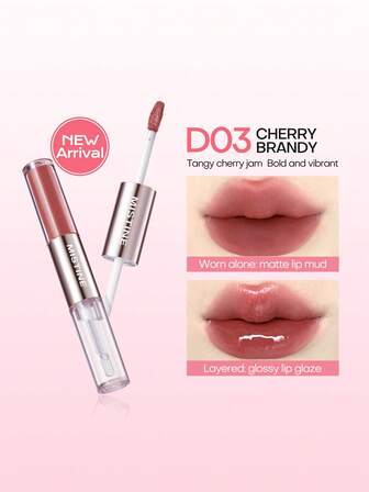 MISTINE ליפגלוס כפול 1.5 גרם + 1.5 גרם גלייז שפתיים עמיד בצבע ג'לי לחות גוון שפתיים רב שימושי מראה טבעי D03 ברנדי דובדבן