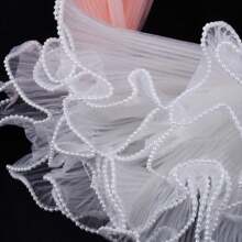 1pc Korean Style Wave Mesh Flower Bouquet, Rose Flower DIY Packaging Material, Pleated Mesh, Pearl Mesh, Ribbon, Suitable For Festivals, Weddings, Birthdays, Flower Shop, DIY Flower Arrangement Packaging Decoration