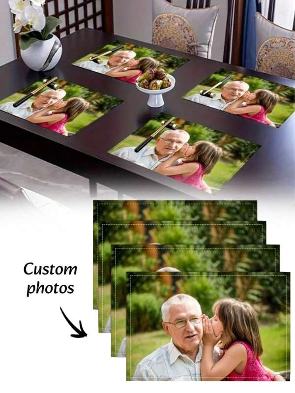 2/4/8pcs Custom Linen Placemats With Exclusive Photo Print - Surprise Family Moments, Ideal For Kitchen, Table, And Holiday Party Decor, Holiday Table Setting Personalized Placemats Durable Tableware, Placemats For Table