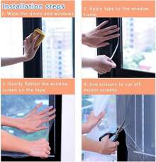 1 pieza Malla de ventana adhesiva negra ajustable, con varios tamaños de ancho, alta transparencia para protección contra insectos en el dormitorio y la sala de estar