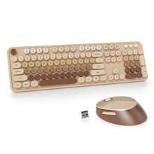 Wireless Keyboard And Mouse Set, Cute Keyboard And Mouse Combo, Full Size Typewriter Keyboard With Number Pad, Colorful Keyboard With Round Keycaps For Windows PC Laptop