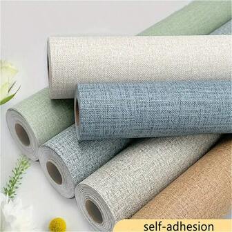1 Roll Pure Color Linen Grasscloth Peel And Stick Self Adhesive Removable PVC Wallpaper Liner Contact Paper For Home Decor Bedroom Office Living Room Furniture Kitchen Cabinets Countertops Textured Wall Paper Fabric Wallpaper