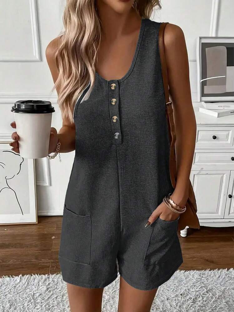 レディース 夏 カジュアル 無地 ノースリーブ ロンパース