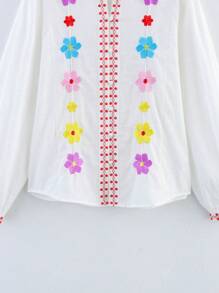 Camicia elegante da donna con bottoni e ricamo, adatta per la primavera/autunno