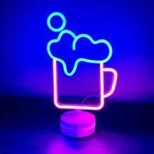 1 pieza Letrero de neón decorativo de pared para bar, luz LED con pilas o alimentación USB con diseño de jarra de cerveza, copa de cóctel, jarra de cerveza, letrero de neón de bar para habitación, dormitorio, decoración de bar