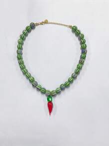 1 pieza Collar de Replica de ZAR con cuentas de vidrio rojas en forma de chile picante para primavera/verano