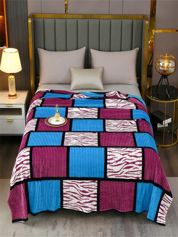1pc Striped Plaid Flannel Blanket, Soft Warm Fleece Throw For Bed, Sofa, Office Use, Air Conditioning