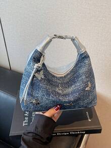 New Women Handbag Solid Color Minimalist Tote Bag One Shoulder Crossbody Bag Large Capacity - Royal Blue - View 1