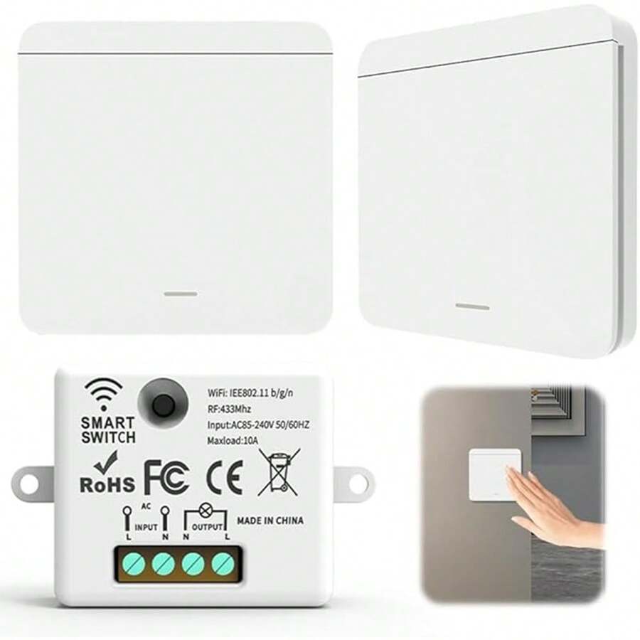 Panel de interruptor de luz inalámbrico inteligente RF433 86 10A, adecuado para el hogar, granja, fábrica, oficina, laboratorio, supermercado, etc., puede operar de forma remota cualquier dispositivo conectado al receptor. - Blanco - Ver 1