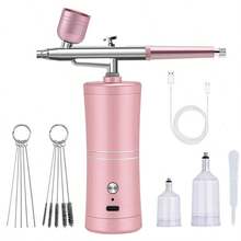 Professional Cordless Airbrush Kit USB Rechargeable, Portable & Lightweight For Painting, Makeup, Haircuts, Nail Art & More With Cleaning Brushes Tools - 中腰粉+刷 - 查看 1