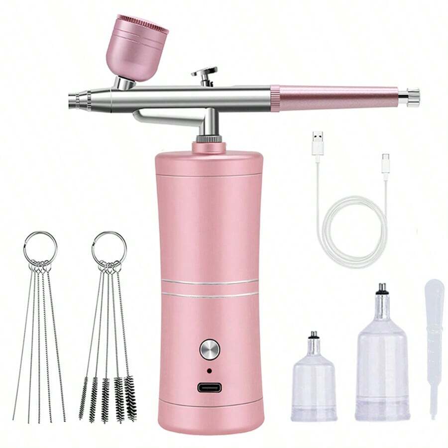 Professional Cordless Airbrush Kit USB Rechargeable, Portable & Lightweight For Painting, Makeup, Haircuts, Nail Art & More With Cleaning Brushes Tools - 中腰粉+刷 - 查看 1