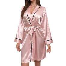 Women's European Style Home Sleepwear - V-Neck Pajama Set, Silk Nightgown & Robe Back To School - Multicolor - View 9