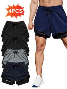 Paquete de 4 pantalones cortos deportivos para correr 2 en 1 para hombre, con entrepierna de 7 pulgadas, pantalones cortos de compresión para entrenamiento y gimnasio - 4PCS - Ver 1