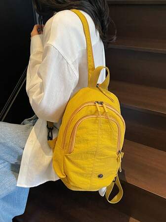 1pc Women's Fashion Canvas Nylon Lightweight Multipurpose Shoulder Backpack Chest Bag, School Backpack