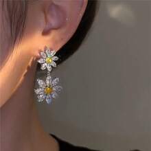 Sunflower ~ Airy Sense Of Zirconia Flower Stud Earrings Earrings Fashionable And Versatile Earrings - Hoa tai - Xem 7