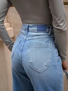 Manon Store Women's Wide Leg Jeans High Waist Light Wash Simple Casual Elegant Denim Zipper Button Pocket Daily Travel Evening Holiday - 霧霾藍 - 查看 7