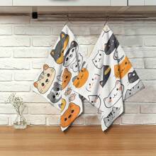 2 paños de cocina con estampado de cabeza de gato, toallas de cocina de alta absorción, ideales para cocinar, hornear, usos en la cocina y el baño