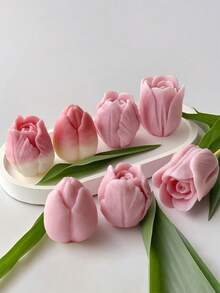 郁金香花蕾硅胶蜡烛模具，结构精巧，易于拆卸和清洁，专为批量蜡烛生产而设计，兼容石膏雕塑和创意绘画，是手工 DIY 爱好者的灵感来源，花园庭院花盆景观装饰，树脂水晶，办公桌家居卧室入口大厅艺术装饰 - 白色 - 查看 4