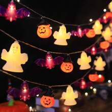 1 Peça Luzes de Corda em Formato de Abóbora, Fantasma e Morcego, Adequadas para Halloween, Natal, Festa, Baile, Decoração Doméstica de Feriados, Decoração de Halloween, Decoração de Casa, Decoração de Festa, Decoração de Halloween, Decoração de Quarto, Decoração de Jardim de Halloween para Presente Fada