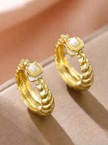 2pcs Minimalist Personalized Hollow Geometric Metal Clip Earrings Without Piercing, Suitable For Daily Wear