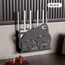 1pc Cute Router Stand, Made Of Plastic Material With 2pcs Self-Adhesive Tapes, Adorable Cat Face Pattern & Outline Design, Hollow-Out Cat Face Details, Won't Block Signal, Suitable For Daily Home Use, Back To School