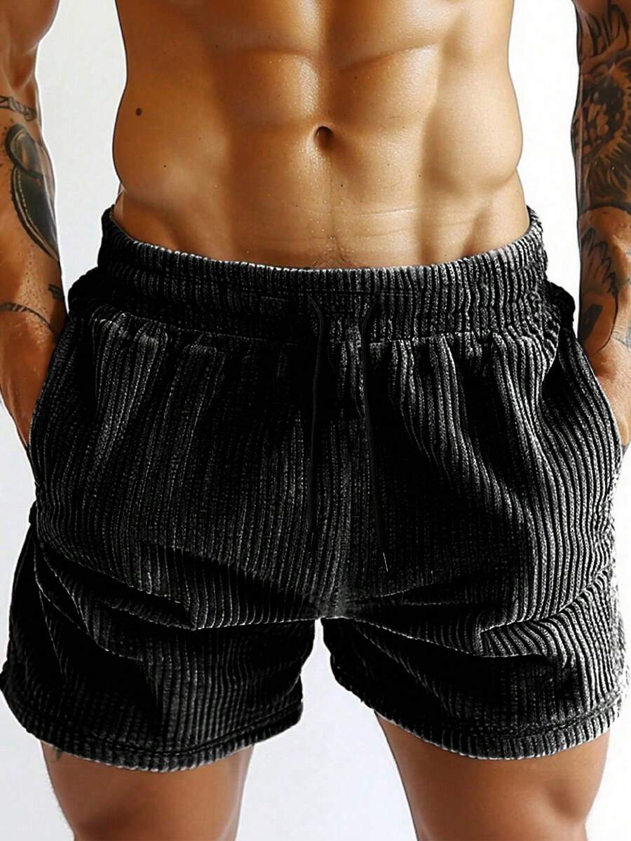 Men's Summer Corduroy Casual Shorts, Retro Street Style Versatile - màu đen - Xem 1