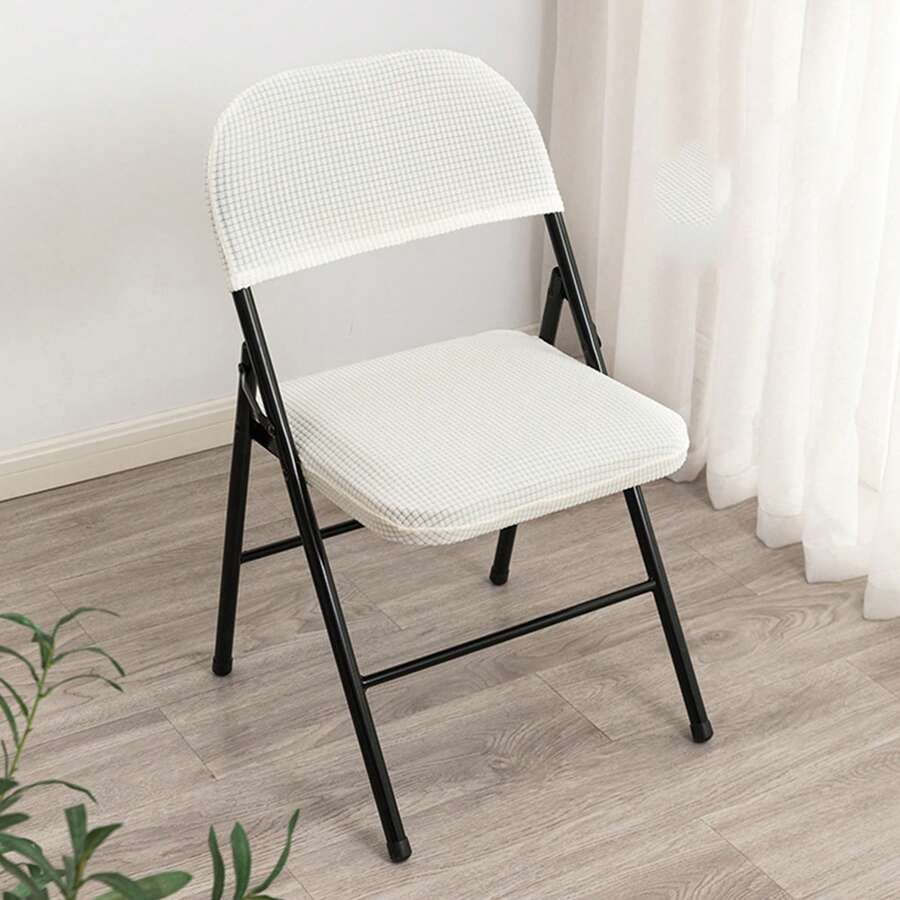 Folding Dining Chair Seat And Back Cover Set Solid Color Jacquard Stretch Chair Slipcover Home Decoration - White - View 1