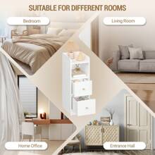 Hzuaneri Comodino, Tavolino Stretto con 2 Cassetti, Comodino con Scomparto Aperto, Posizione del Cassetto Regolabile per Camera da Letto, Soggiorno, 30 x 24 x 65 cm Bianco