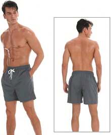 Shorts de baño para hombre de secado rápido con bolsillos con cremallera y forro de malla - Yd5#gris - Ver 2