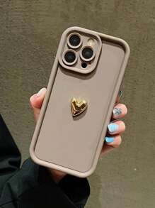 1 stuk schattige luxe 3D gouden hart effen kleur siliconen zachte telefoonhoes met camera rand verhoogde bescherming compatibel met iPhone-serie TPU schokbestendige snoep matte hoes