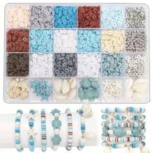 1 caja Kit de fabricación de joyas con cuentas con temática oceánica, pulsera de la amistad estilo vacaciones de verano, cuentas de arcilla para manualidades de joyería DIY, collar y aretes, regalo para días festivos
