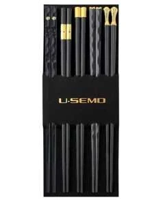 5/10双可重复使用耐用寿司筷子，合金中式筷子餐具套装，抗菌、防滑、防霉，学校用品