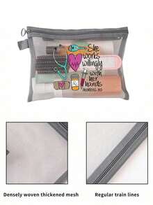 Mesh Nylon Nurse Themed Cosmetic Bag,Casual Style, Stethoscope, Heart, Syringe, Thermometer Graphic Print, "She Works Willingly With Her Hands,Cute Makeup Bag,The Best Gift For Medical Staff, Gift For Women,Portable Multipurpose Cosmetic Bag, Women's Makeup Bag Travel Toilet Organizer, Back To School Doctor Nurse Gift,Makeup Bag Skincare Bag Toiletry Bag,Travel Essentials Dorm Essentials - Multicolor - View 9