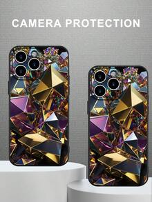 Glamorous Multicolored Geometric Prism - Fashionable, Popular, Personalized Pattern Design Theme Luxury Shockproof Aesthetic Cute Phone Case,Lens Protrusion Protection , Compatible With For IPhone 16/16Plus/16Pro/16ProMax, 15,14, 13, 12, 11 Series,Gift For Easter Day, Christmas Halloween Decoration/Gift For Birthday, Girlfriend, Boyfriend, Friend Or Yourself. - Black - View 11
